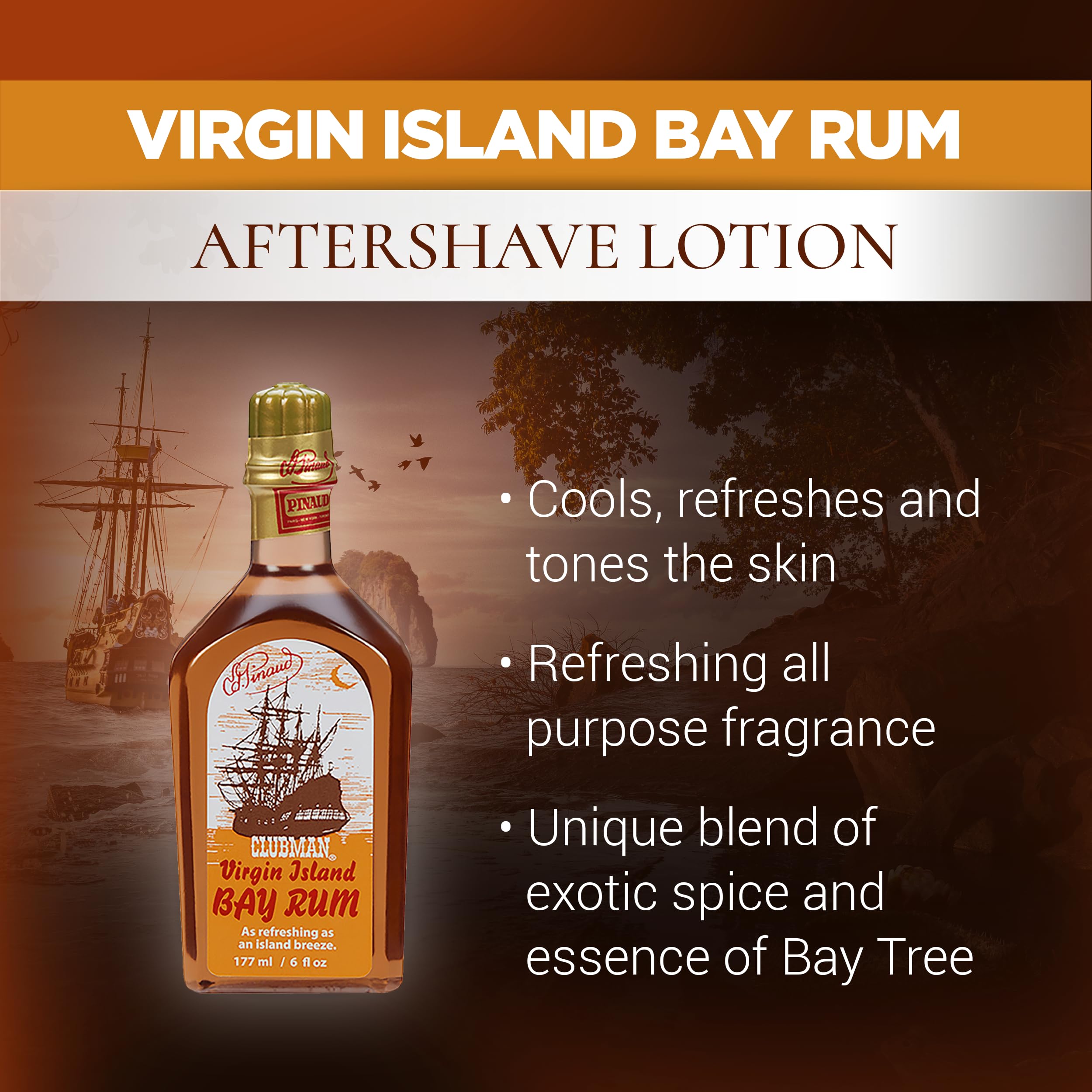 Ardell Clubman Pinaud Virgin Island Bay Rum, Exotic Spiced Cologne, After Shave Fragrance, 6 Fl Oz - Image 3