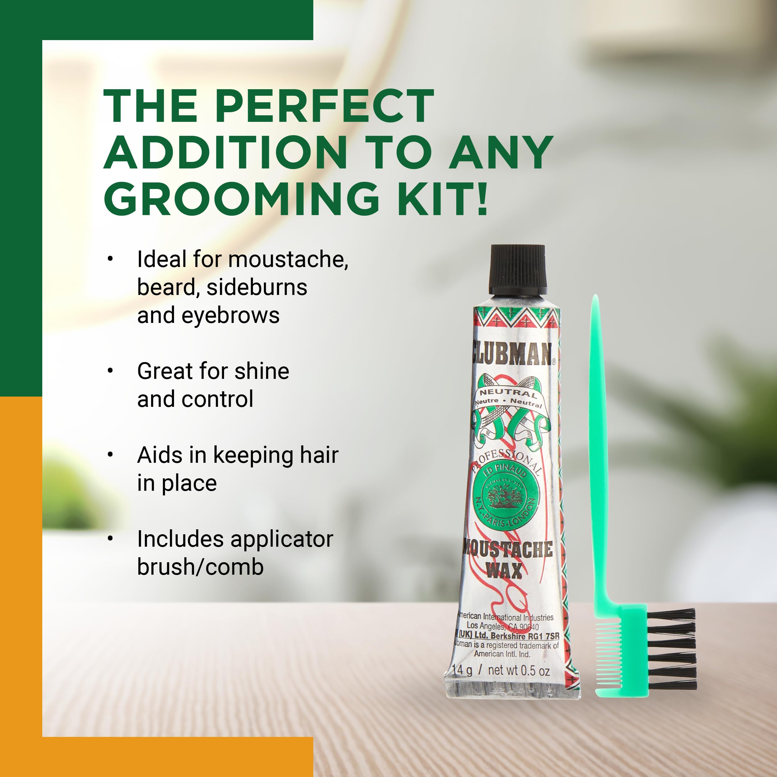 Clubman Pinaud Moustache Wax with Free Brush/Comb Applicator Brown, 0.5 Ounce - Image 3