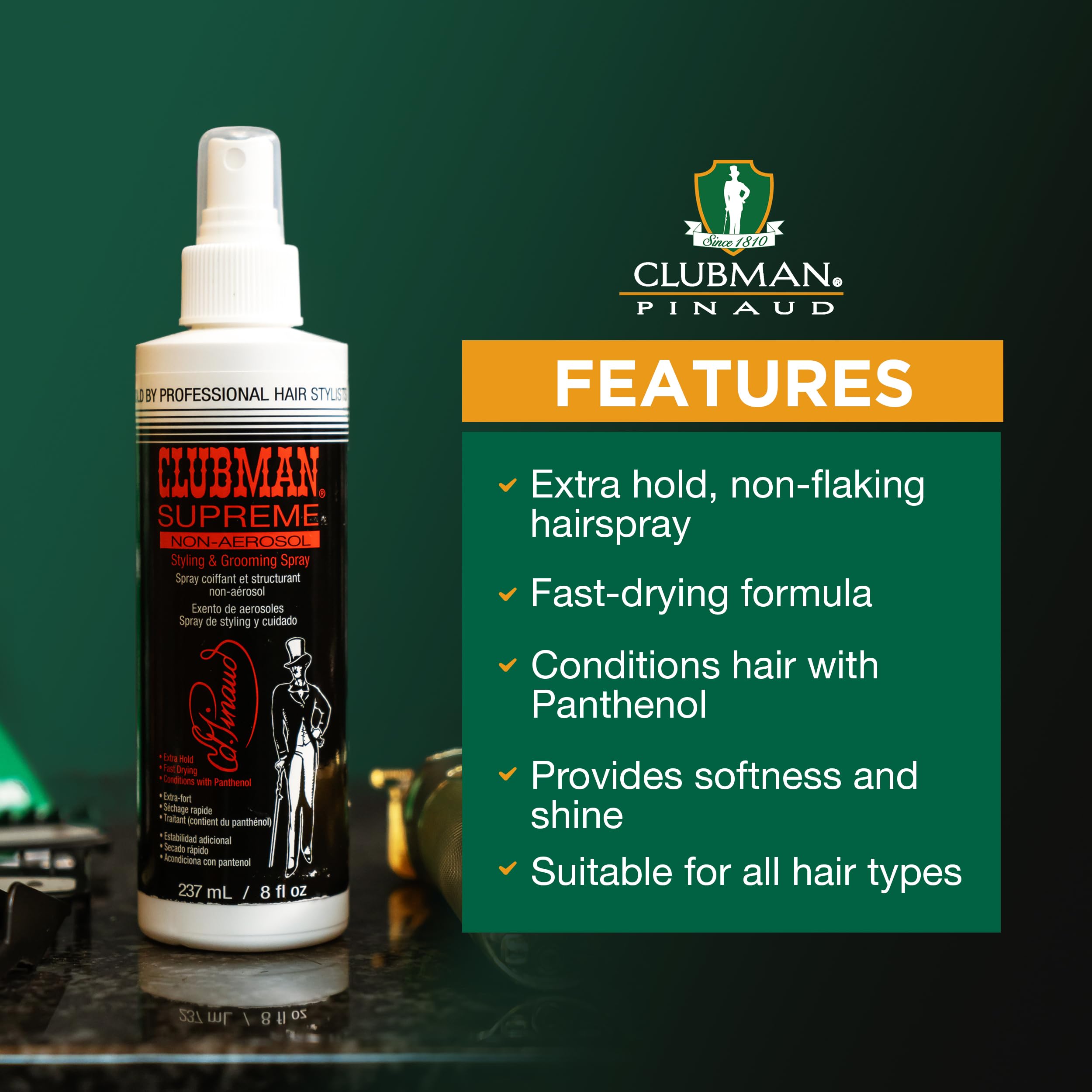 Clubman Supreme Non Aerosol Hairspray – Extra Hold Styling & Grooming Hair Spray for Men with Panthenol, 8 fl oz - Image 4